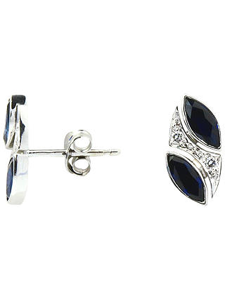Turner & Leveridge 2000s 18ct White Gold Marquise Sapphire and Brilliant Diamond Stud Earrings, White Gold/Blue