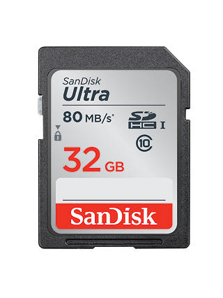 SanDisk Ultra Class 10 UHS-I U1 SDHC Memory Card, 32GB, 80MB/s