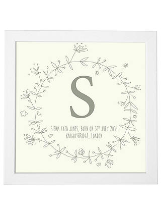Modo Creative Personalised Name Floral Wreath Framed Print, 18 x 18cm