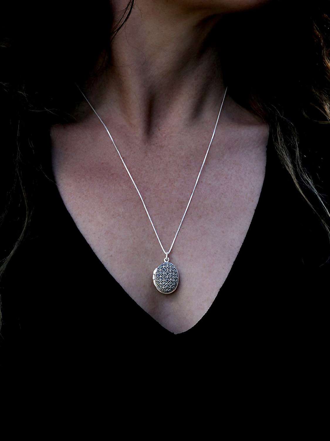 Buy Nina B Marcasite Oval Locket Pendant Necklace, Silver Online at johnlewis.com