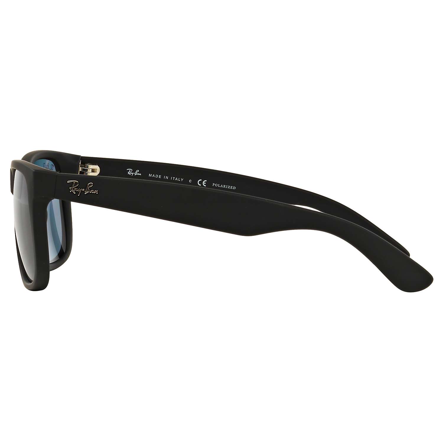 Ray-Ban RB4165 Justin Polarised Wayfarer Sunglasses, Black/Blue at John ...