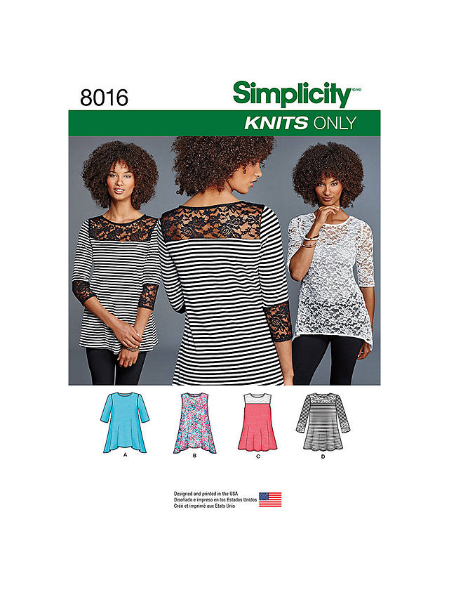 Simplicity Women's Knit Tops, 8016, A