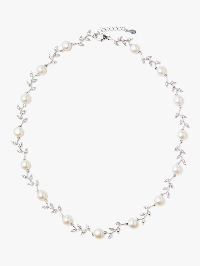 Lido Leaf Pearl Necklace, Silver/White