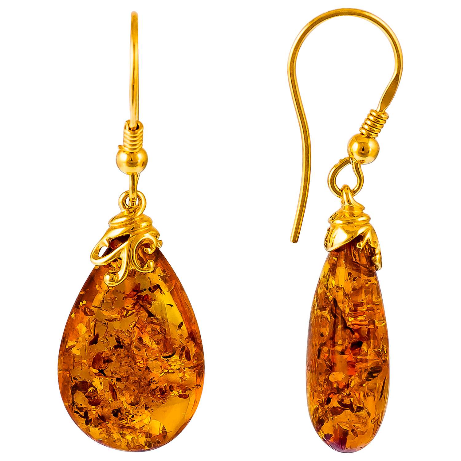 Buy Be-Jewelled Gold Plated Sterling Silver Amber Drop Earrings, Amber Online at johnlewis.com