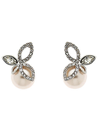 Finesse Crystal and Pearl Leaf Stud Earrings, 10mm