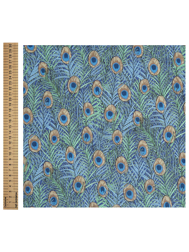 John Lewis Peacock Print Fabric, Blue