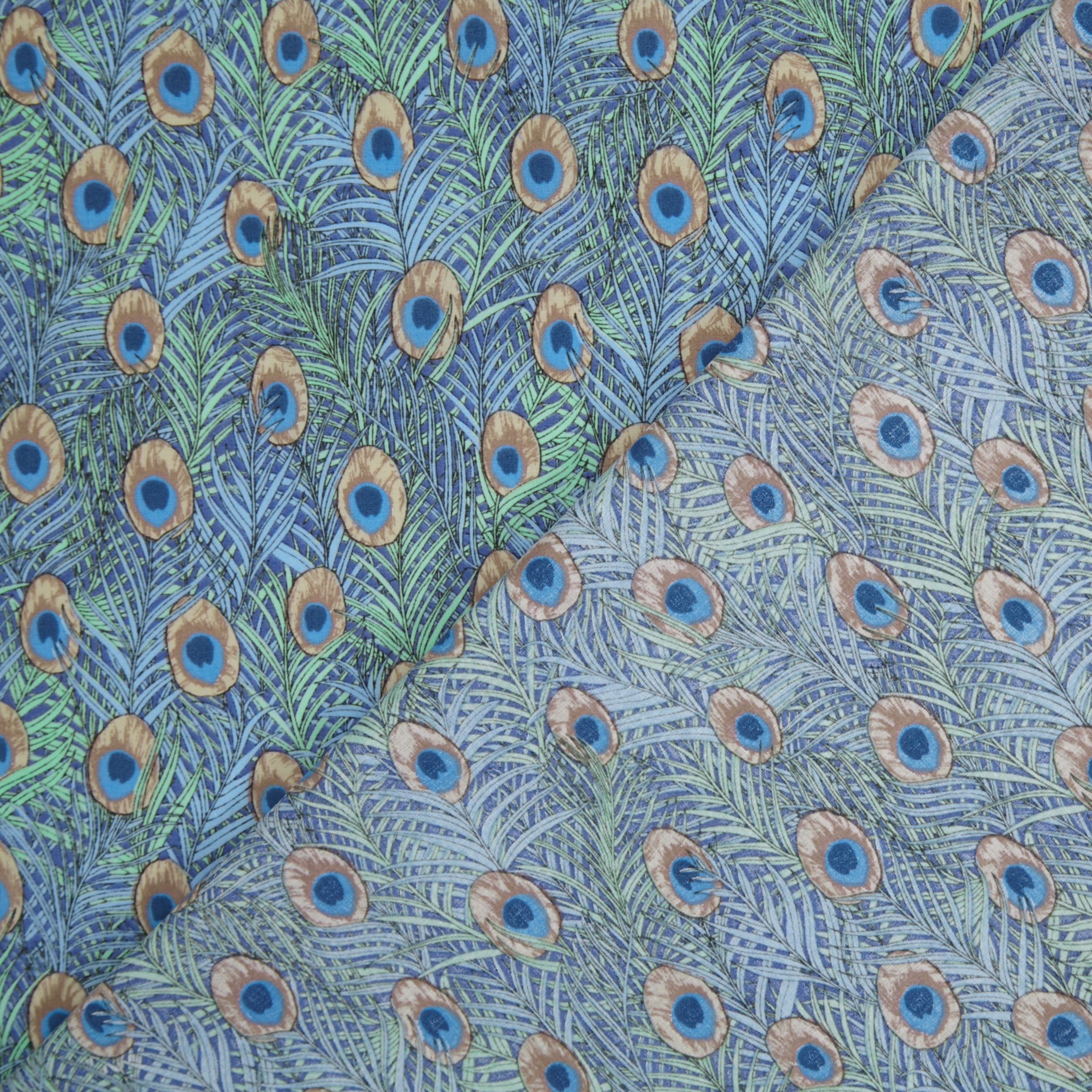 Peter Horton Textiles Peacock Print Fabric, Blue
