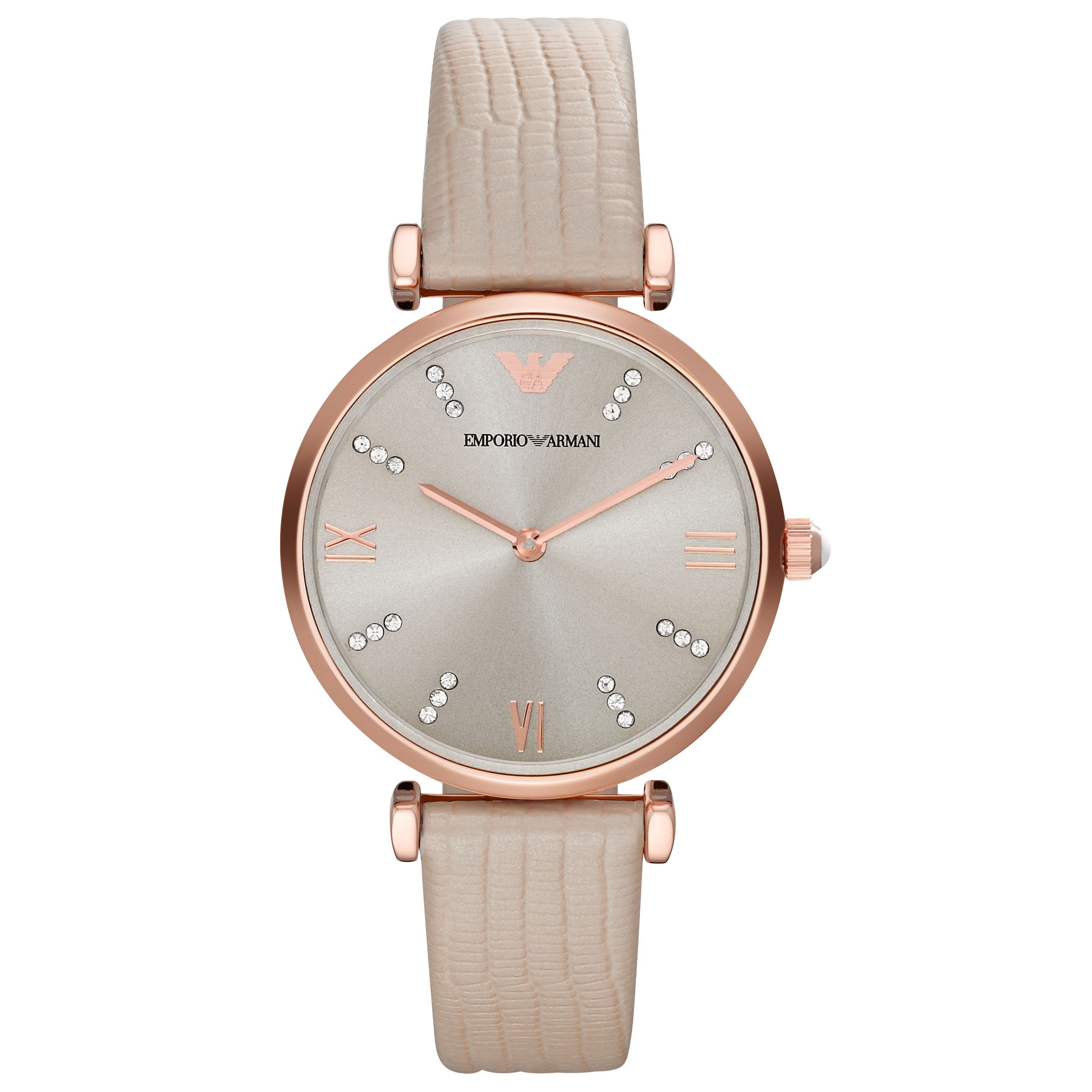 Emporio Armani AR1681 Women's Leather Strap Watch, Cream/Silver