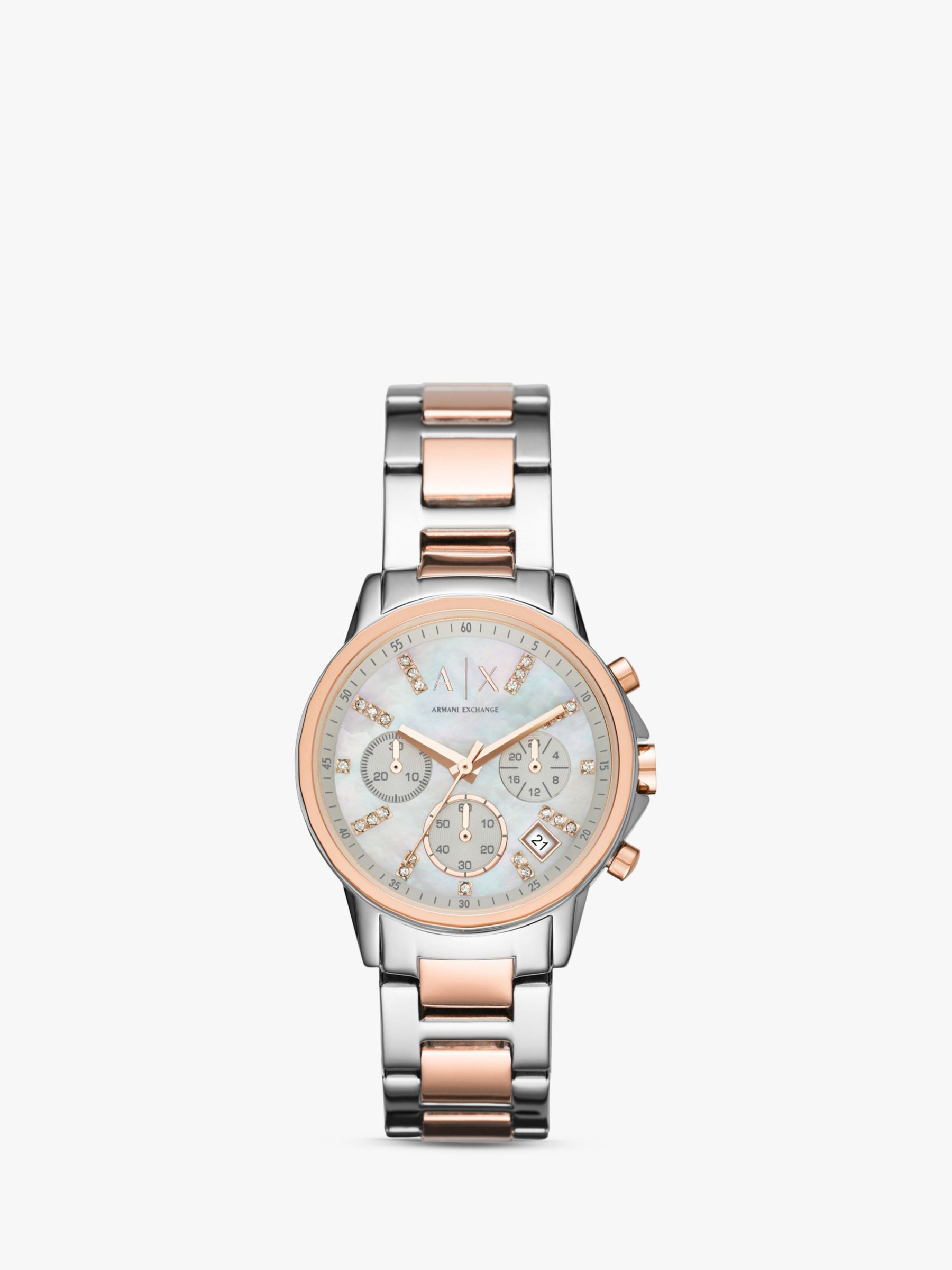 rose gold and silver armani watch