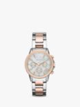 Armani Exchange AX4331 Women's Chronograph Date Two Tone Bracelet Strap Watch, Silver/Rose Gold