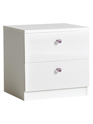 little home at John Lewis Mix it Pink Crystal Handle 2 Drawer Bedside Chest, Gloss White/Matt White