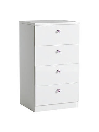little home at John Lewis Mix it Pink Crystal Handle Narrow 4 Drawer Chest, Gloss White/Matt White