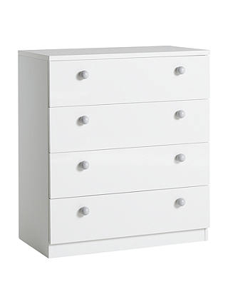 little home at John Lewis Mix it Grey Wooden Handle Wide 4 Drawer Chest, Gloss White/Matt White