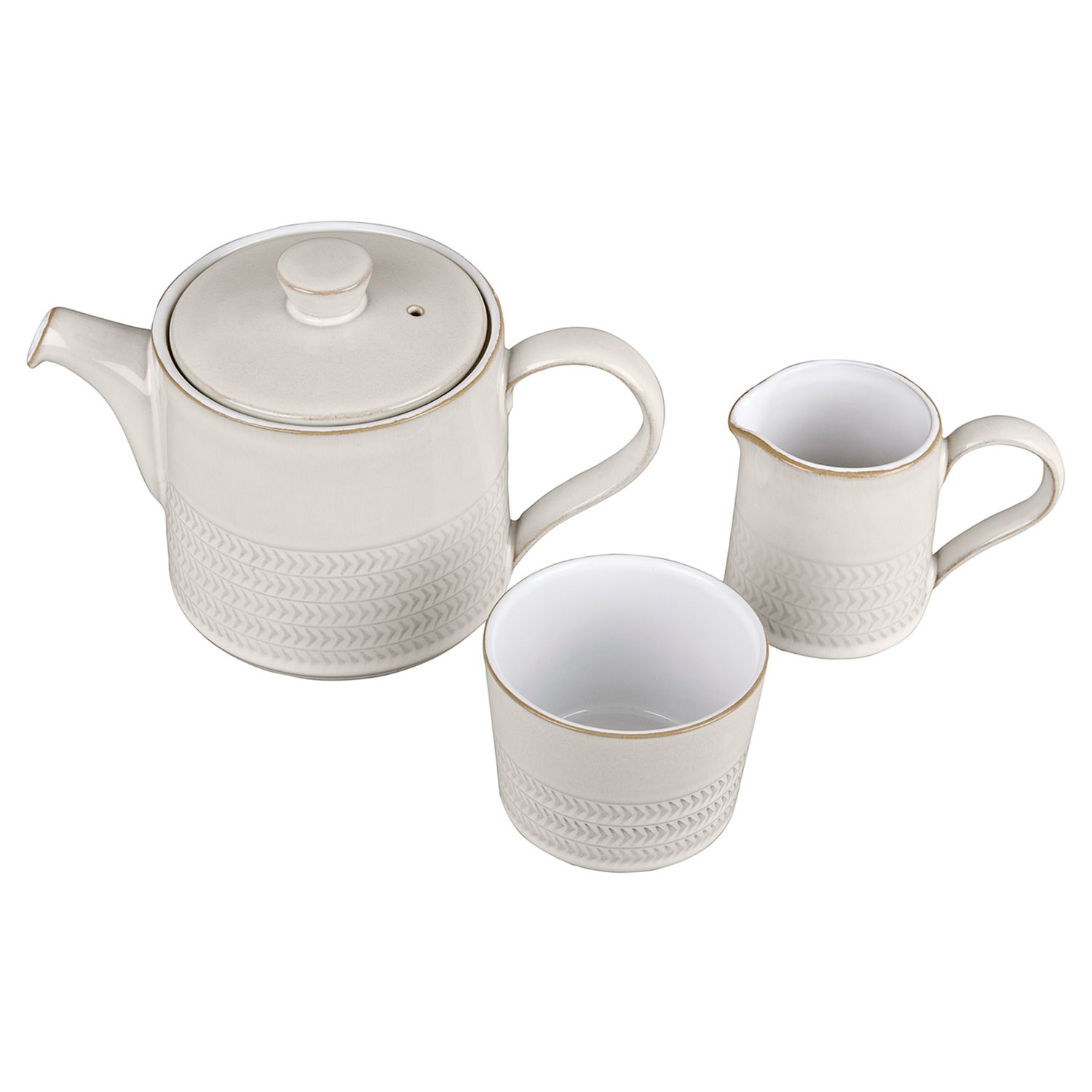 Denby Natural Canvas Textured Teapot and Tea Set, 3 Piece