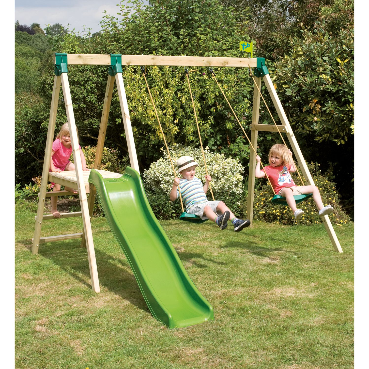 wooden swings and slides