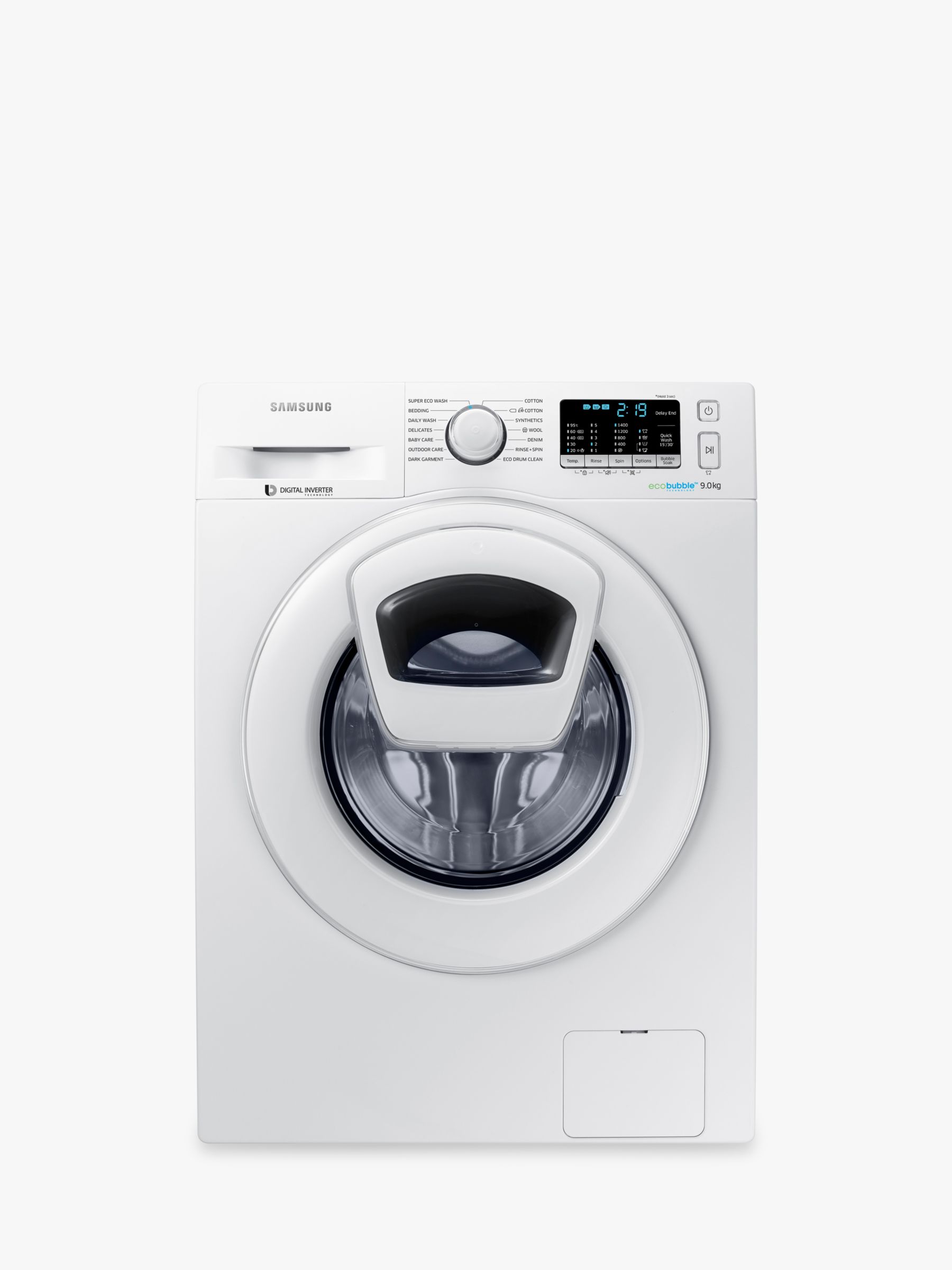 Zielig Doe mijn best Brengen Samsung AddWash WW90K5410WW/EU Washing Machine, 9kg Load, A+++ Energy  Rating, 1400rpm Spin, White