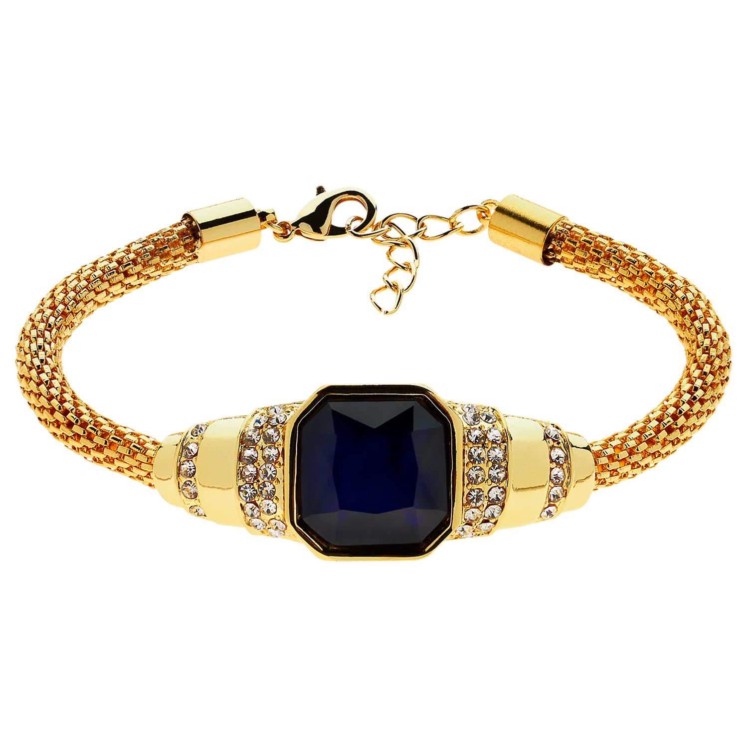 Monet Glass Stone Mesh Bracelet, Gold/Indigo