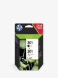 HP 301 Black & Tri-Colour Original Ink Cartridges, Pack of 2, Instant Ink Compatible