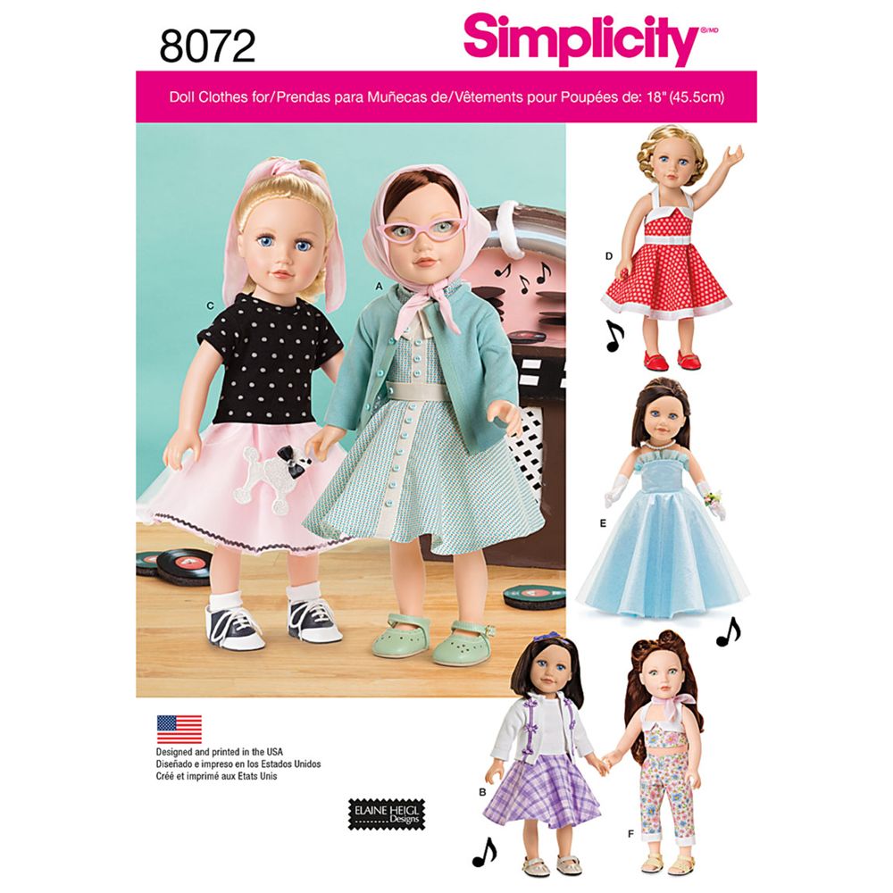 Simplicity Craft Doll Outfits Sewing Pattern, 8072, OS