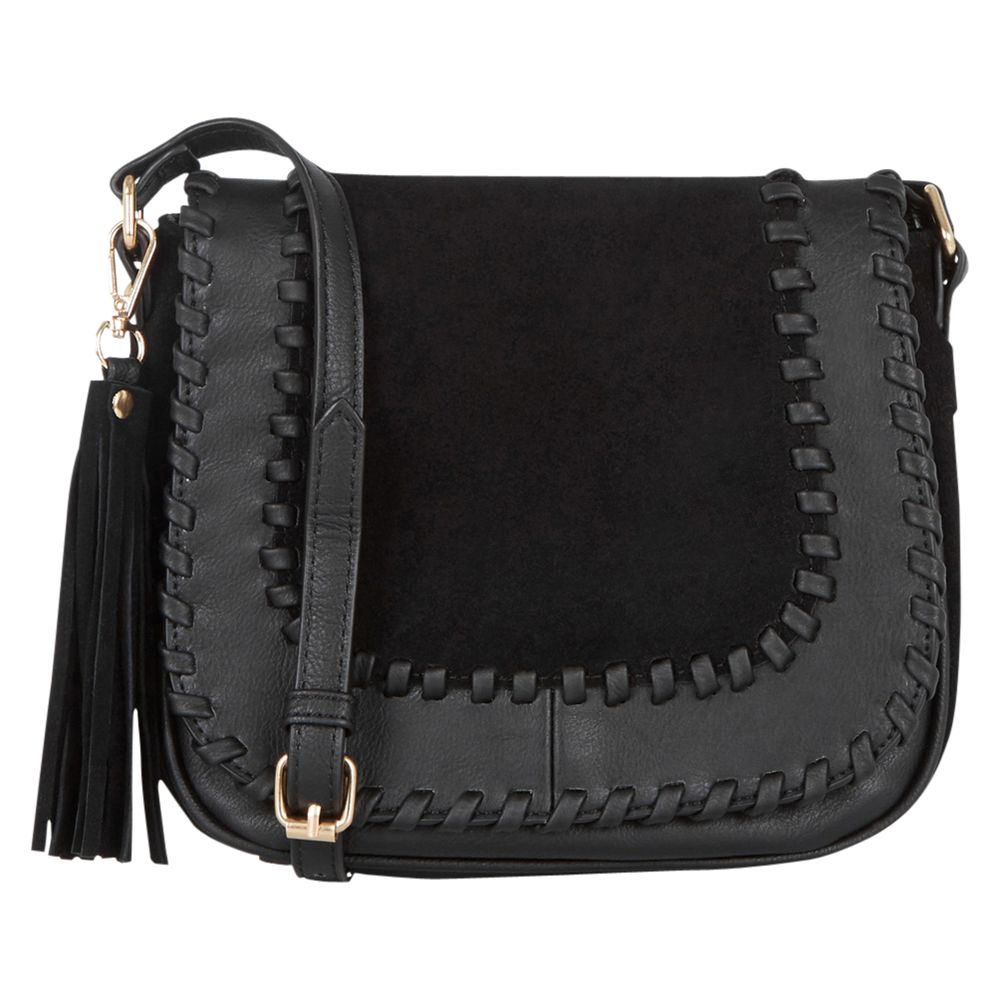Oasis Suede Patch Whipstitch Saddle Bag