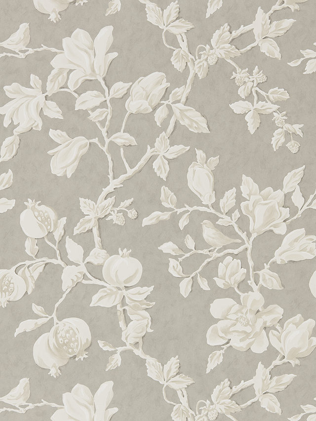 Sanderson Magnolia and Pomegranate Wallpaper, Silver / Linen DWOW215722