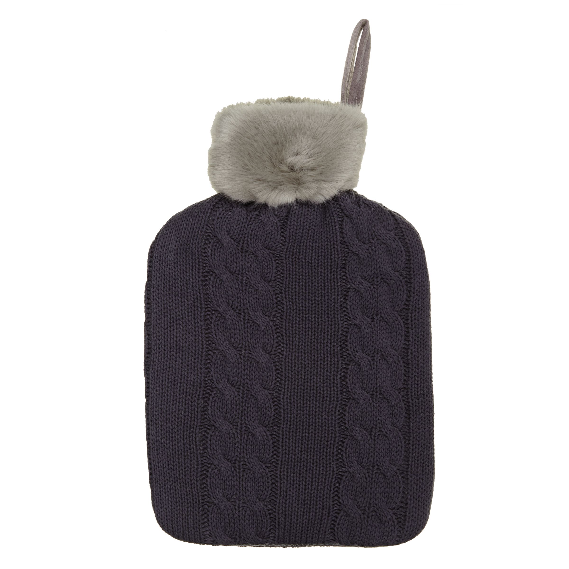 John Lewis & Partners Cable Knit & Faux Fur Hot Water Bottle and Cover