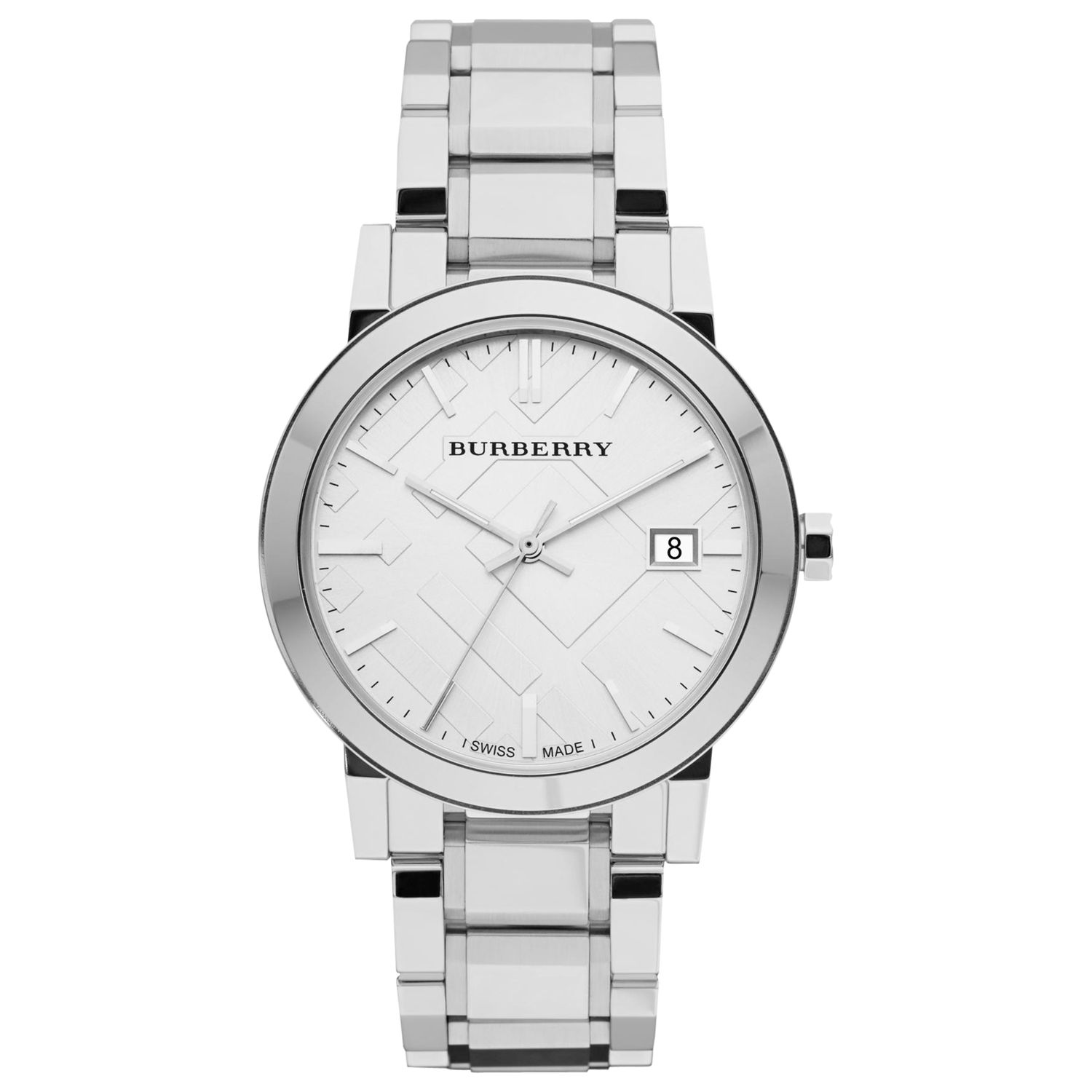 Burberry BU9000 Unisex The City Date Bracelet Strap Watch, Silver at ...