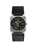 Bell & Ross BR0397-BL-SI/SCA Men's Aviation Date Leather Strap Watch, Black