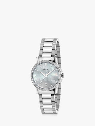 Gucci YA126543 Women's G-Timeless Date Bracelet Strap Watch, Silver/Mother of Pearl