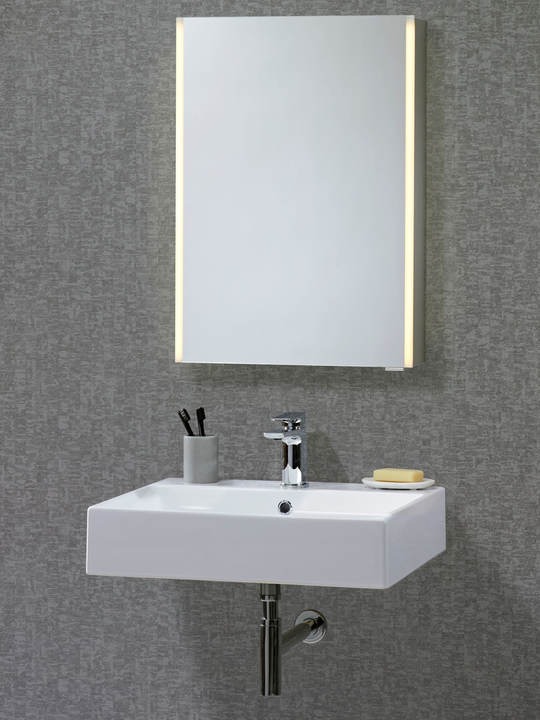John Lewis & Partners Trace Single Mirrored and Illuminated Bathroom Cabinet