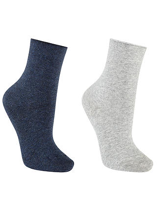 John Lewis & Partners Organic Cotton Blend Roll Top Ankle Socks, Pack of 2