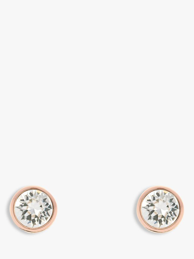 Karen Millen Logo Stud Earrings, Rose Gold/Clear