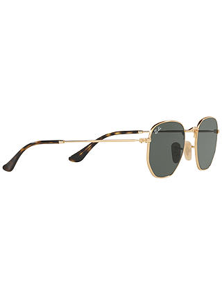 Ray-Ban RB3548 Hexagonal Flat Lens Sunglasses, Gold/Dark Green