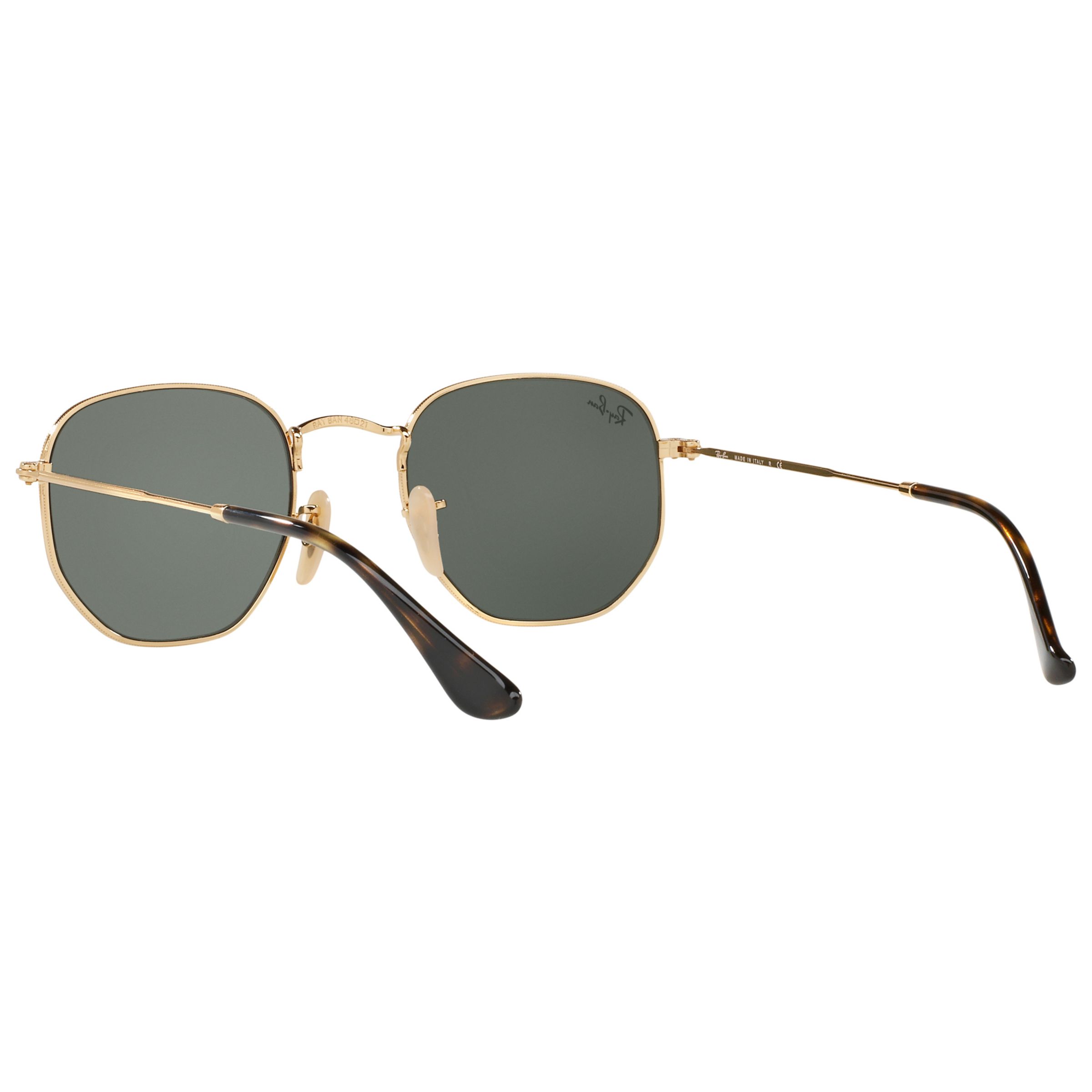 Ray-Ban RB3548 Hexagonal Flat Lens Sunglasses, Gold/Dark Green