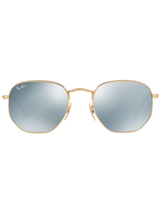 Ray-Ban RB3548 Hexagonal Flat Lens Sunglasses, Gold/Grey