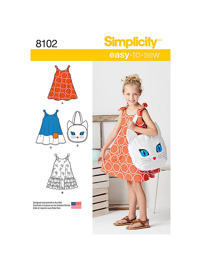 Simplicity Child's Dress and Cat Bag Sewing Pattern, 8102, A