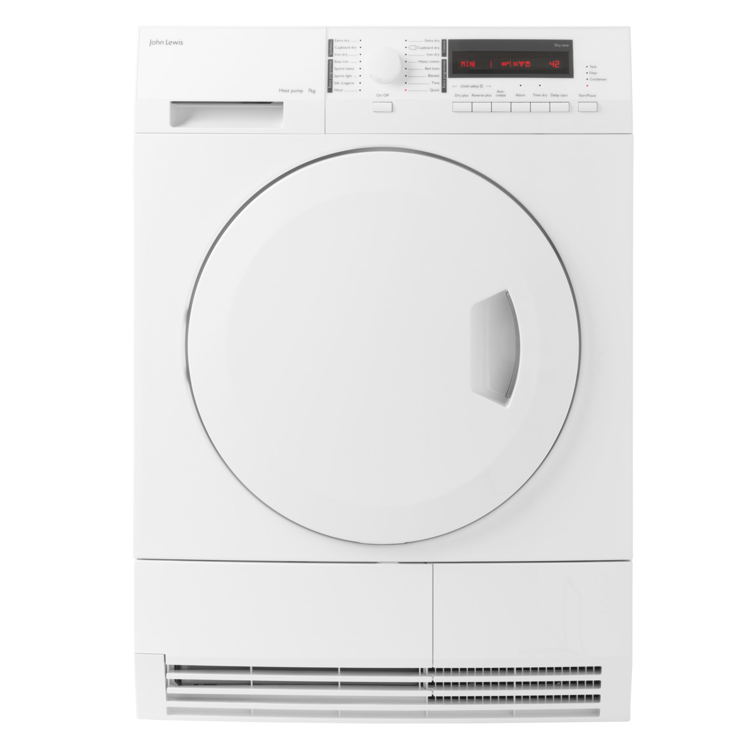 John Lewis & Partners JLTDH21 Freestanding Heat Pump Tumble Dryer, 7kg Load, A+ Energy Rating, White