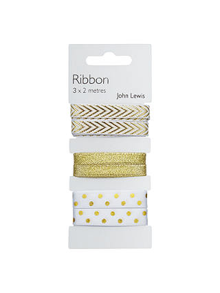 John Lewis & Partners Tribbon Gift Ribbon, Pack of 3, Gold