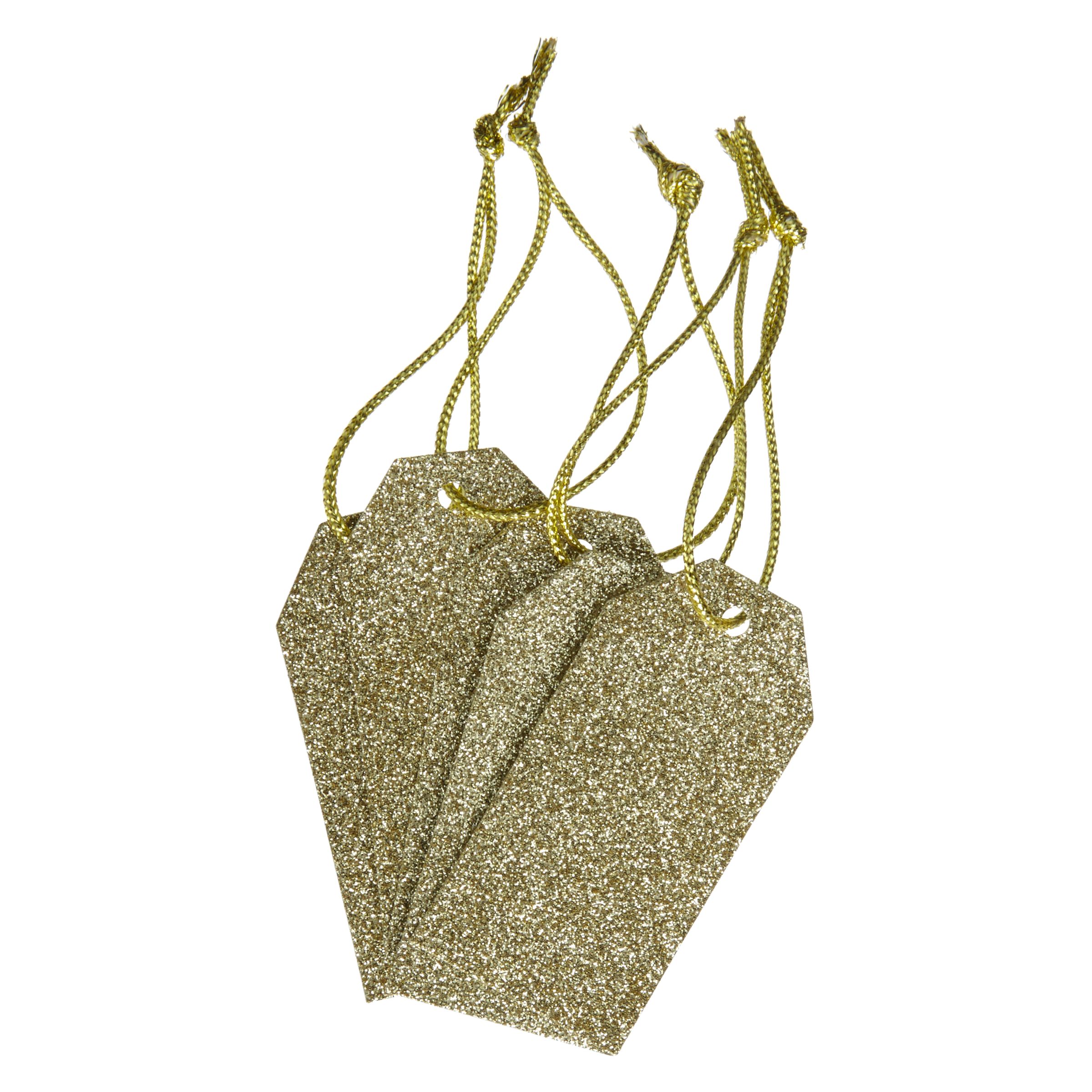 John Lewis & Partners Glitter Gift Tags, Pack of 5, Gold