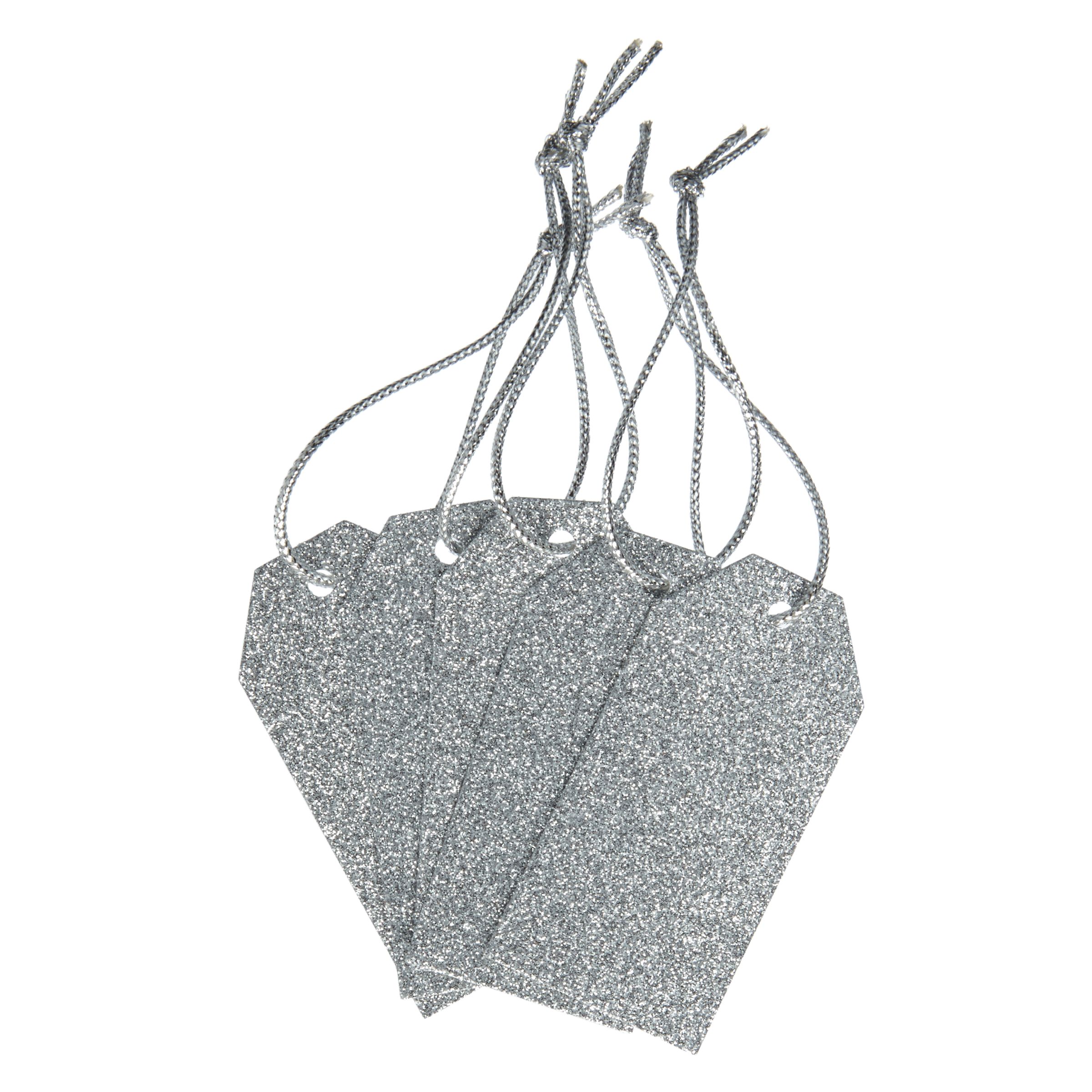 John Lewis & Partners Glitter Gift Tags, Pack of 5, Silver