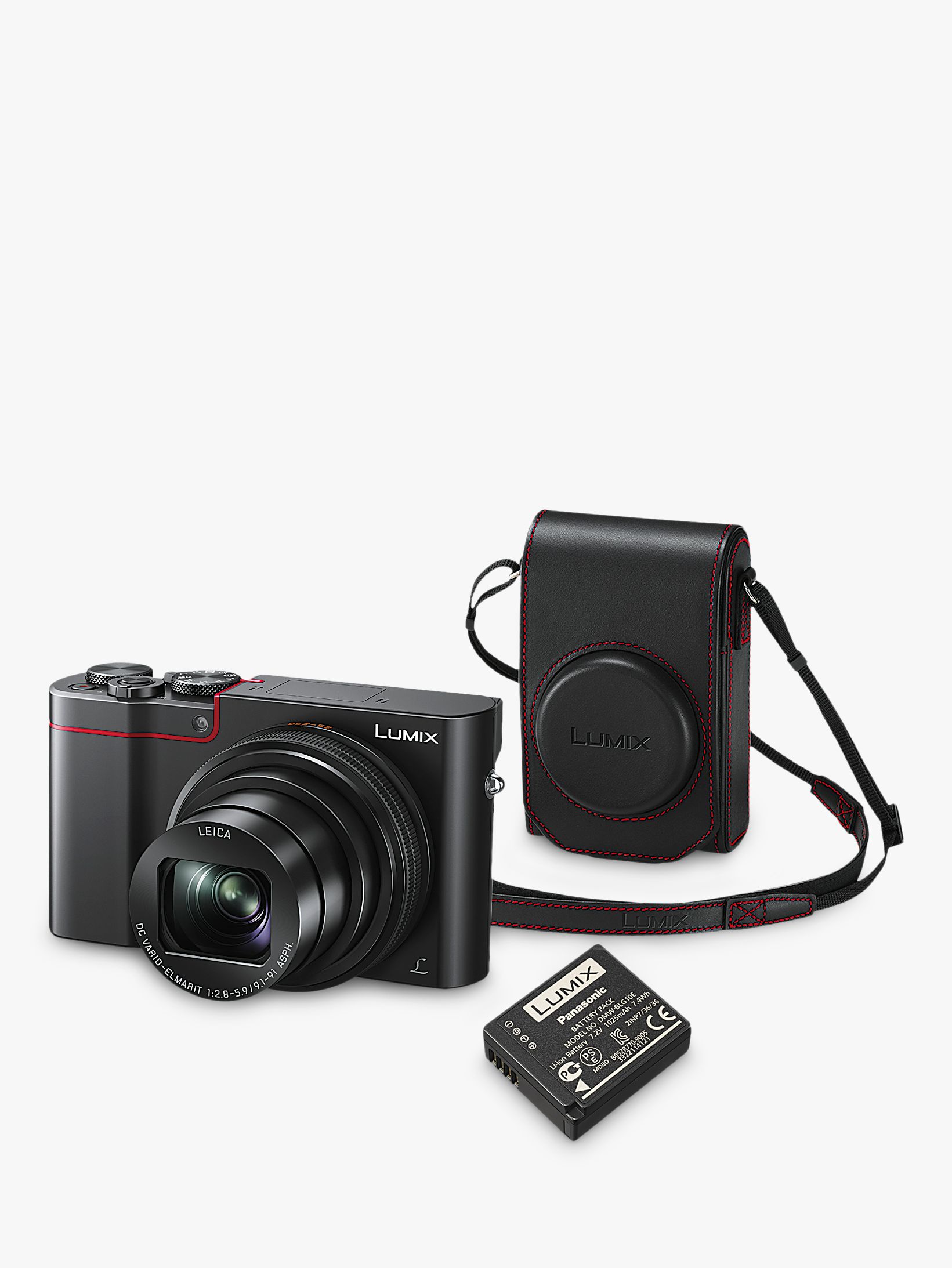 Panasonic Lumix DMC-TZ100KITEB-R Digital Camera, 4K Ultra HD, 20.1MP, 10x Optical Zoom, Wi-Fi, EVF, 3 LCD Touch Screen with Leather Camera Case