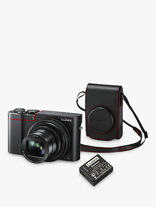 Panasonic Lumix DMC-TZ100KITEB-R Digital Camera, 4K Ultra HD, 20.1MP, 10x Optical Zoom, Wi-Fi, EVF, 3" LCD Touch Screen with Leather Case & Additional Battery