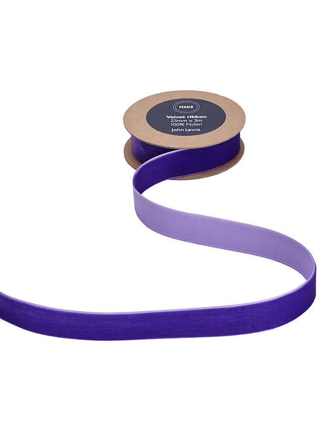 John Lewis & Partners Velvet Ribbon, 3m, Purple, 22mm