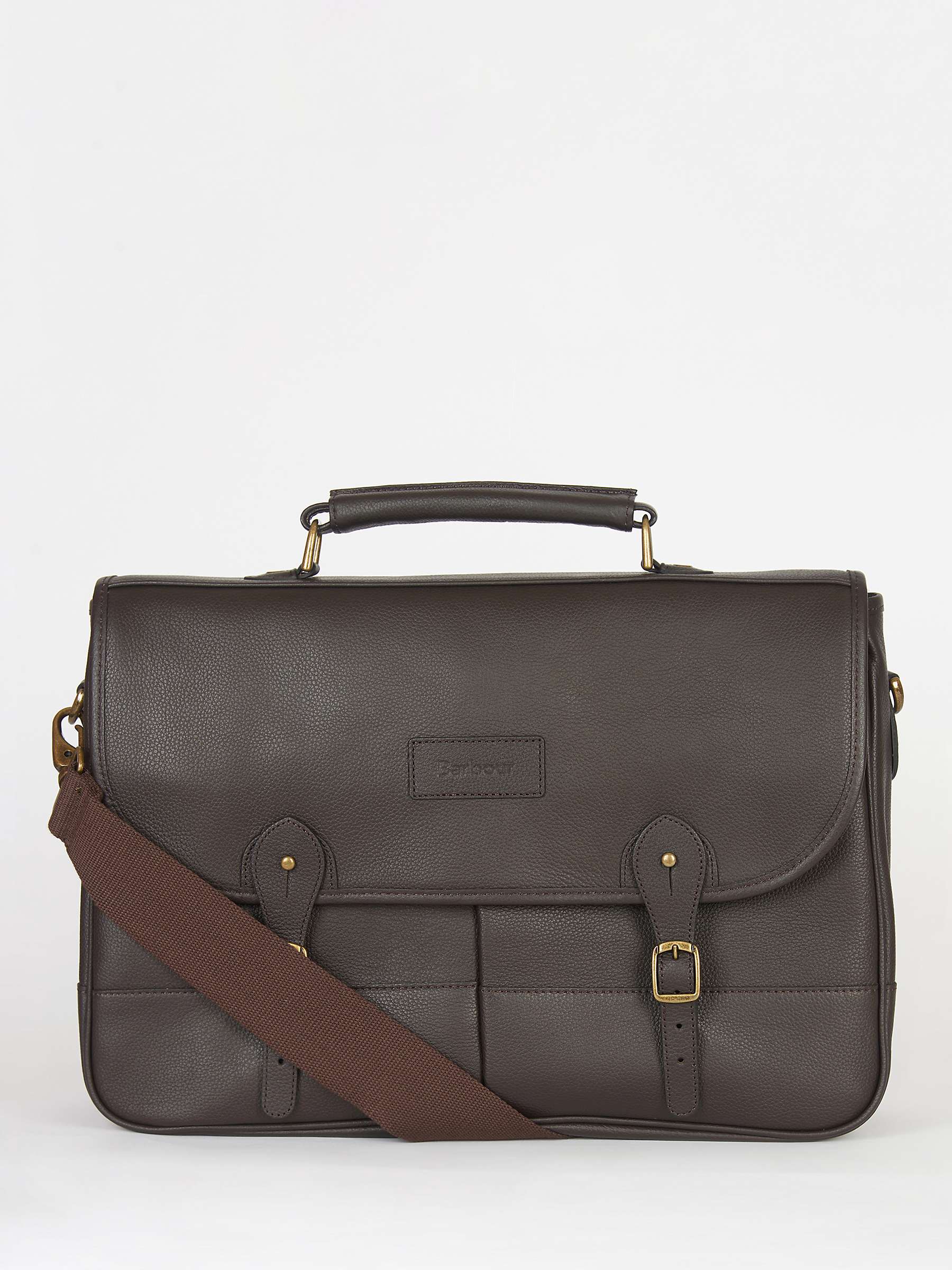 Buy Barbour Leather Briefcase, Dark Brown Online at johnlewis.com
