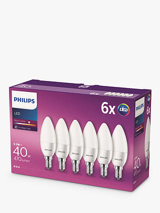 Philips 5.5W SES LED Candle Bulb, Pack of 6, Frosted