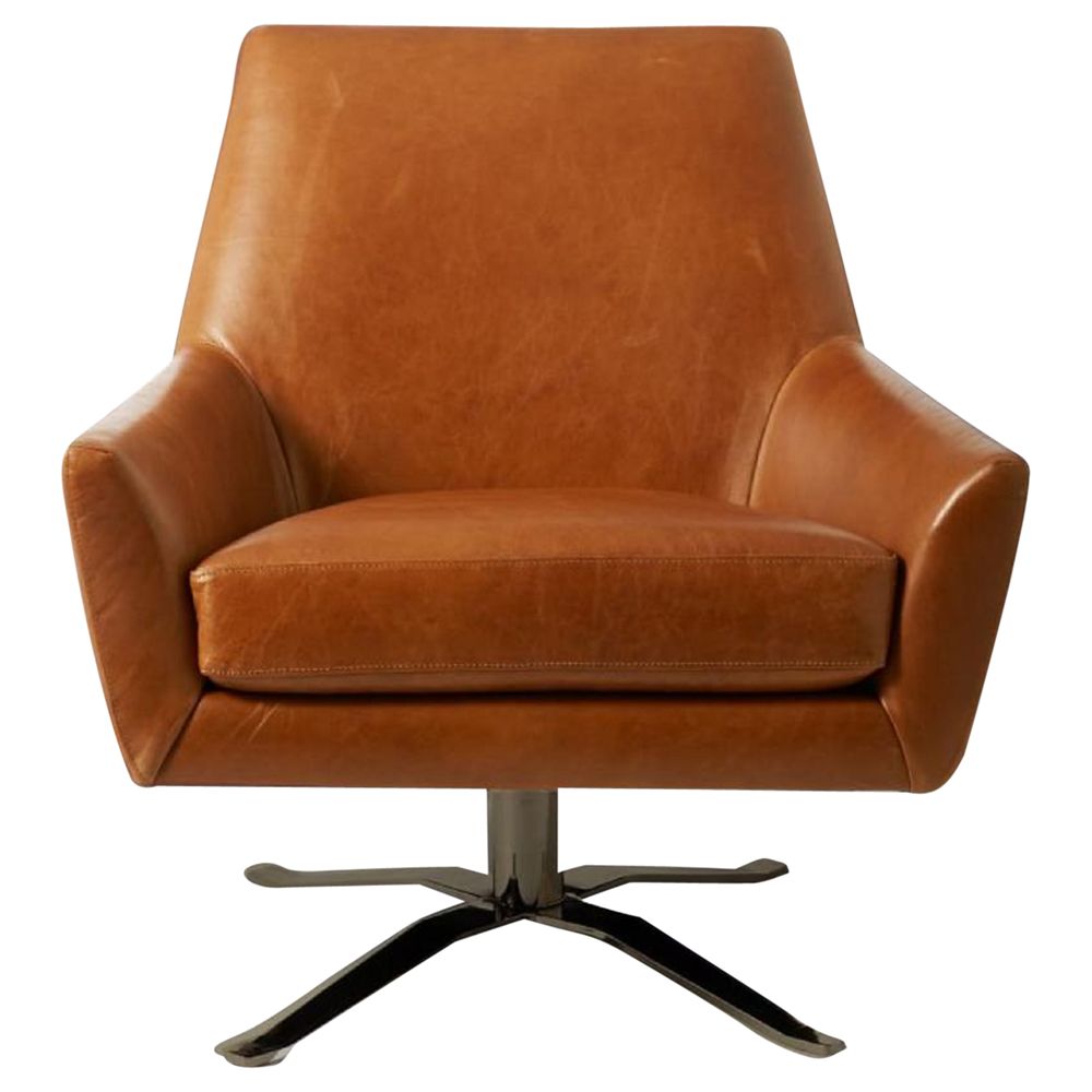 west elm Lucas Leather Swivel Chair, Saddle Leather Bronze at John