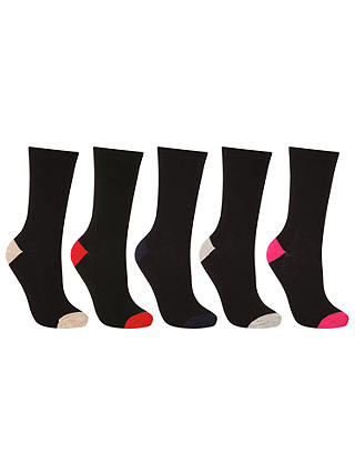 John Lewis & Partners Cotton Blend Colour Block Ankle Socks, Black/Multi