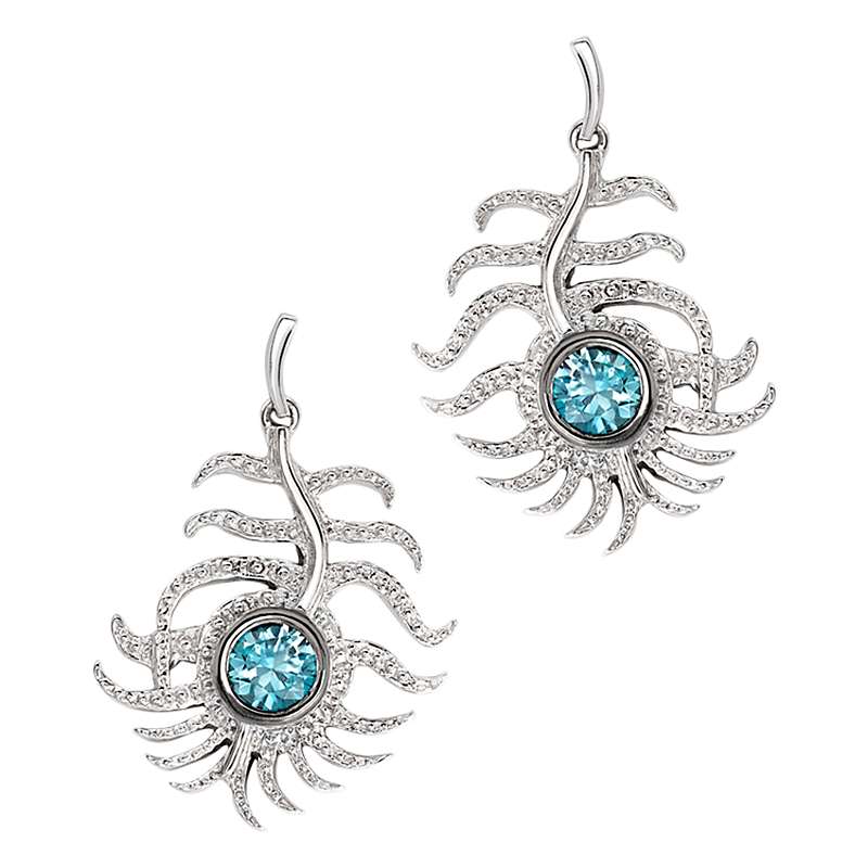 Buy London Road 9ct White Gold Zircon Feather Drop Earrings, Blue Online at johnlewis.com