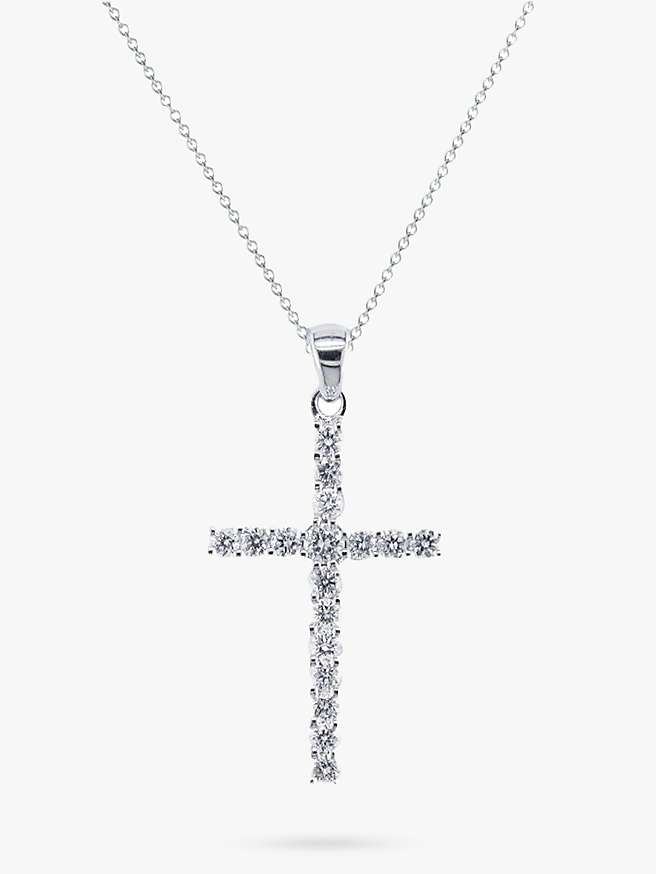 Buy E.W Adams 18ct White Gold Diamond Cross Pendant Necklace Online at johnlewis.com