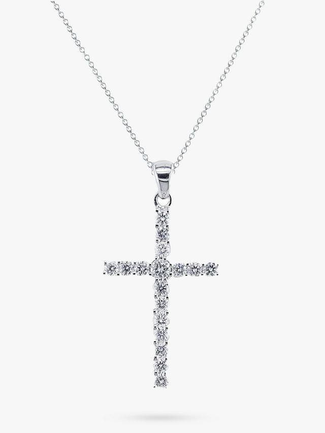 E.W Adams 18ct White Gold Diamond Cross Pendant Necklace